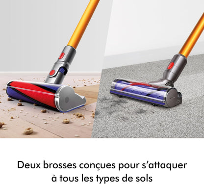 2026 2025 Dyson V8 Advanced™ Aspirateur Balai sans Fil – 130 AW, 40 Min d’autonomie, Brosse Motorbar Auto-démêlante, Accessoires combinés, Station Murale, Argent/Nickel
