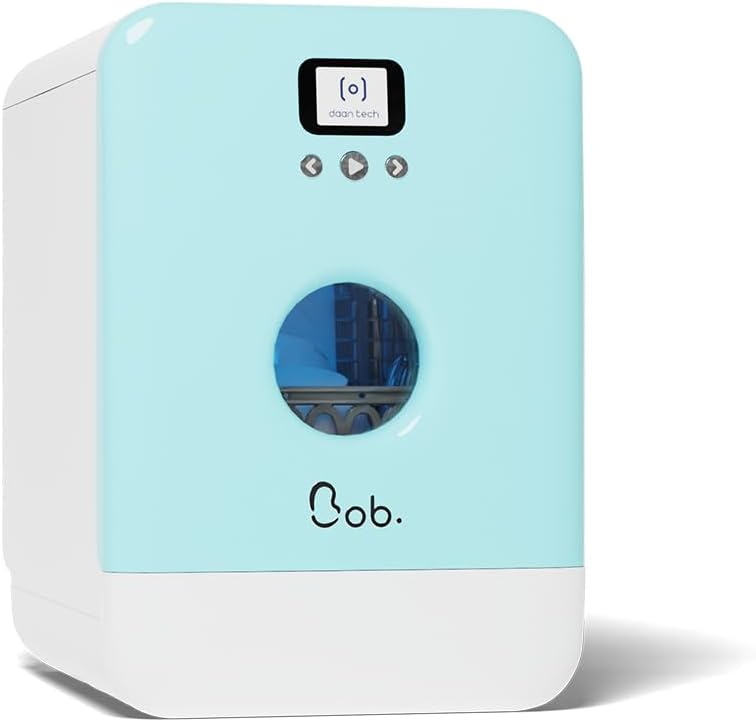 2026 DAAN TECH Bob - Lave-vaisselle Compact 3 Couverts Encastrable - Pose Libre, Avec Réservoir, Portable - Séchage Naturel - Assiette 29 cm - Label Origine France Garantie, Eco-Conçu (Blanc-Rouge)