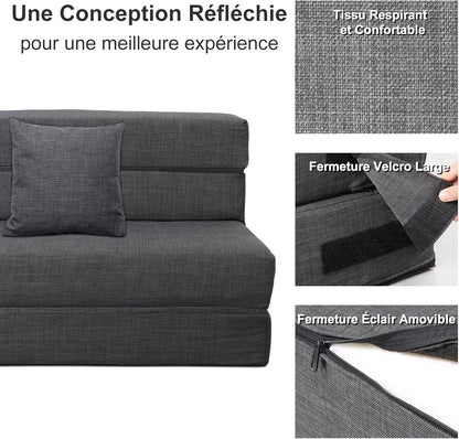 2026 ANONER Canapé Convertible 2 Places 150cm de Large, Pliable en Mousse à Mémoire de Forme & 2 Oreillers, Lit Pliant de Sol pour Chambre Salon, Gris Foncé