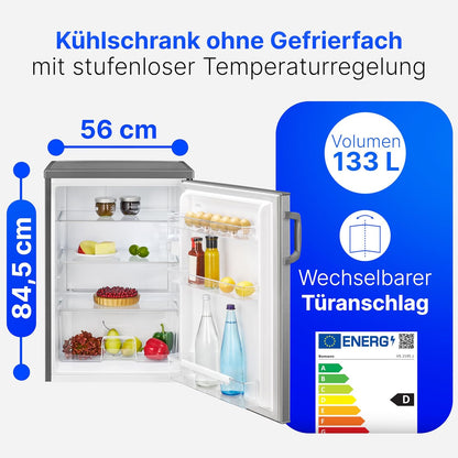 2026 Réfrigérateur 133L inox VS2195-1-inox, Capacité nette : 133 litres, Éclairage intérieur à DEL, Contrôle de la température en continu, 3 clayettes en verre