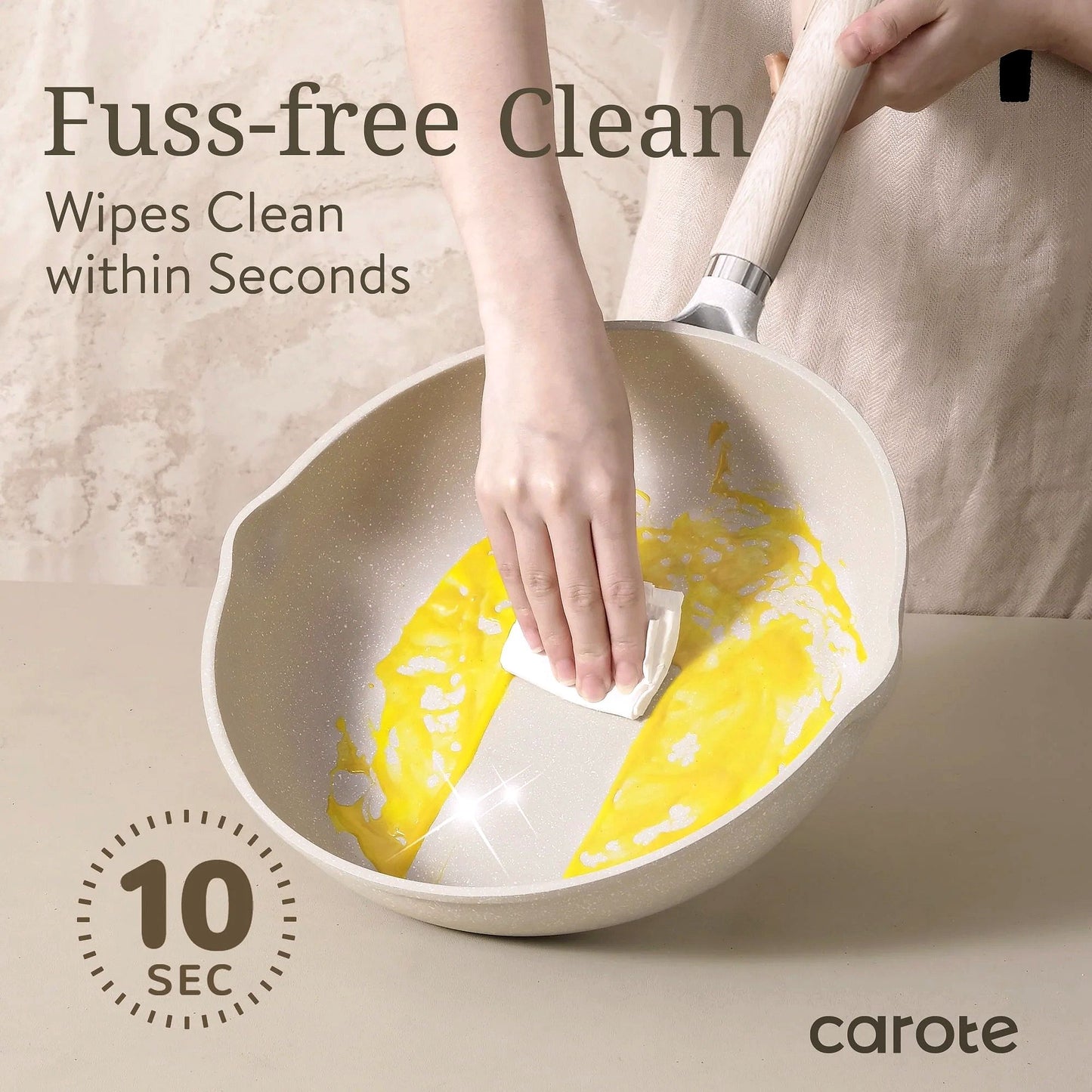 2026 CAROTE Ensemble de casseroles et poêles antiadhésives, Batterie de cuisine induction 21 pièces (Granit beige)