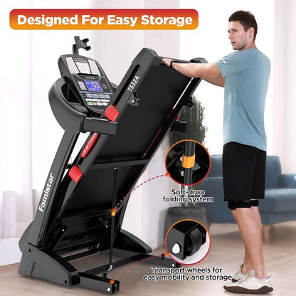 2026 Tapis de course pliable Famistar pour la maison avec inclinaison automatique à 15 niveaux, capacité de 300 lbs, vitesse allant jusqu'à 10 MPH
