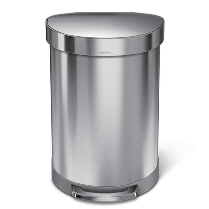 2026 2025 Simplehuman Poubelle de Cuisine Semi-Ronde à Ouverture au Pied 60 Litres avec Couvercle à Fermeture Douce, Acier Inoxydable Brossé