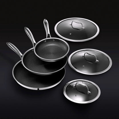 2026 Set de casseroles en acier inoxydable 6 pièces avec couvercles en verre – Noir