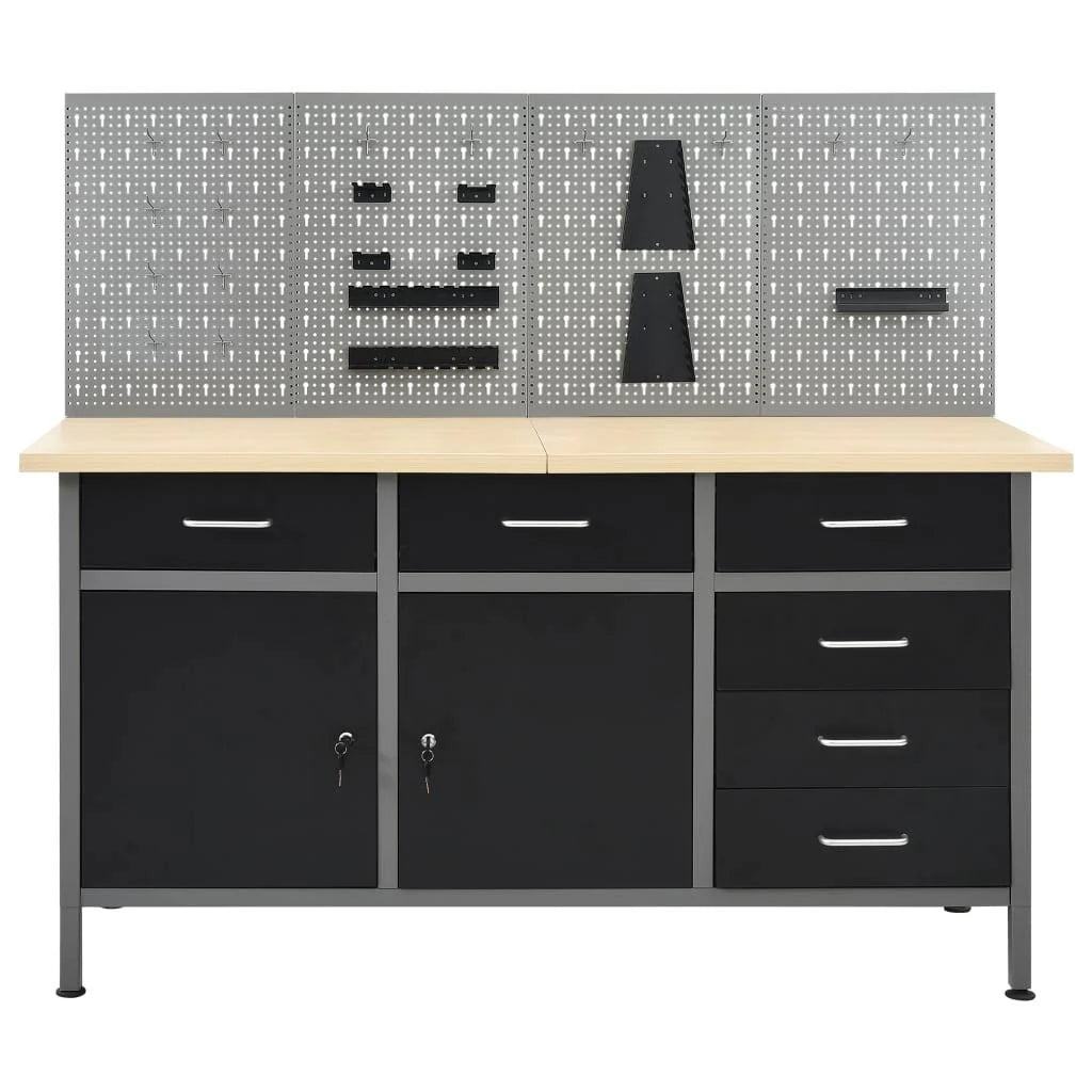 2026 Etabli avec 4 panneaux muraux table de travail poste de travail stockage rangement d'outils 160 cm garage atelier pieds réglables en hauteur 02_0003666 -