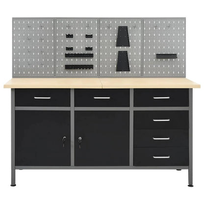 2026 Etabli avec 4 panneaux muraux table de travail poste de travail stockage rangement d'outils 160 cm garage atelier pieds réglables en hauteur 02_0003666 -