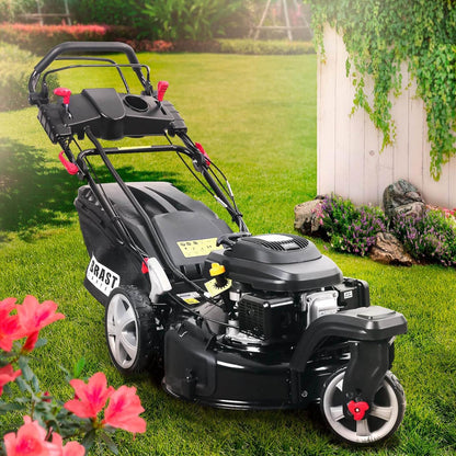 2026 BRAST tondeuse thermique 3 roues TRIKE E-START 224cc 53cm tractée démarrage électrique mulching 4en1 capot en tôle en acier 60l - moteur 4 temps de la marque française GT reglable