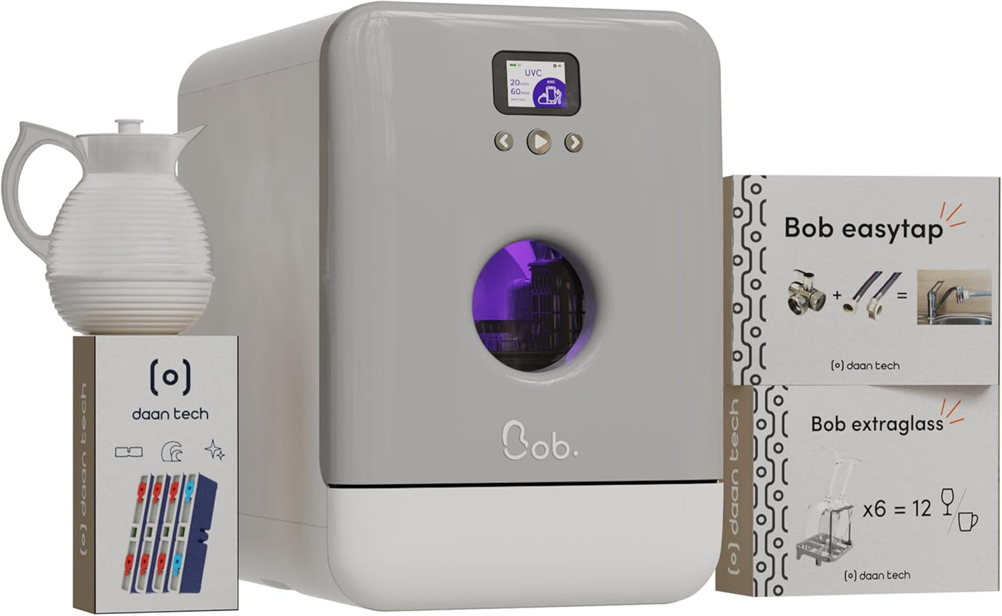 2026 DAAN TECH Bob - Lave-vaisselle Compact 3 Couverts Encastrable - Pose Libre, Avec Réservoir, Portable - Séchage Naturel - Assiette 29 cm - Label Origine France Garantie, Eco-Conçu (Blanc-Rouge)