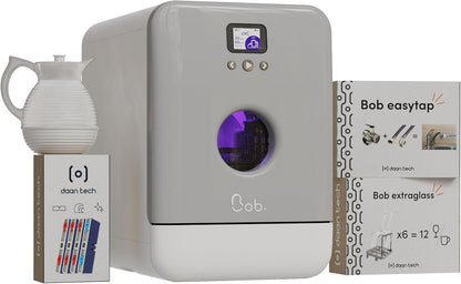 2026 DAAN TECH Bob - Lave-vaisselle Compact 3 Couverts Encastrable - Pose Libre, Avec Réservoir, Portable - Séchage Naturel - Assiette 29 cm - Label Origine France Garantie, Eco-Conçu (Blanc-Rouge)