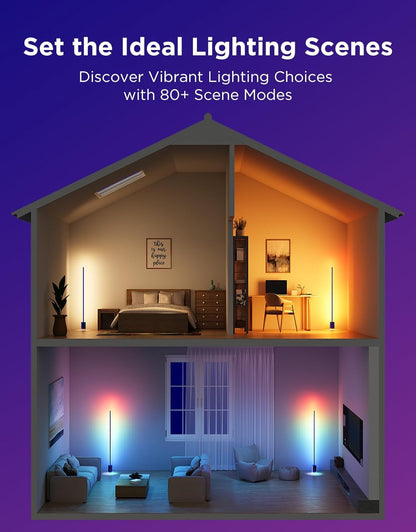 2026 2025 Lampadaire Govee 2 avec Matter, LED RGBIC, Blanc Chaud et Froid, Compatible Alexa, 1725 lm, Synchronisation Musique, Modes Scènes, Lampadaire Intelligent pour Salon et Chambre, Noir (1 Pièce)