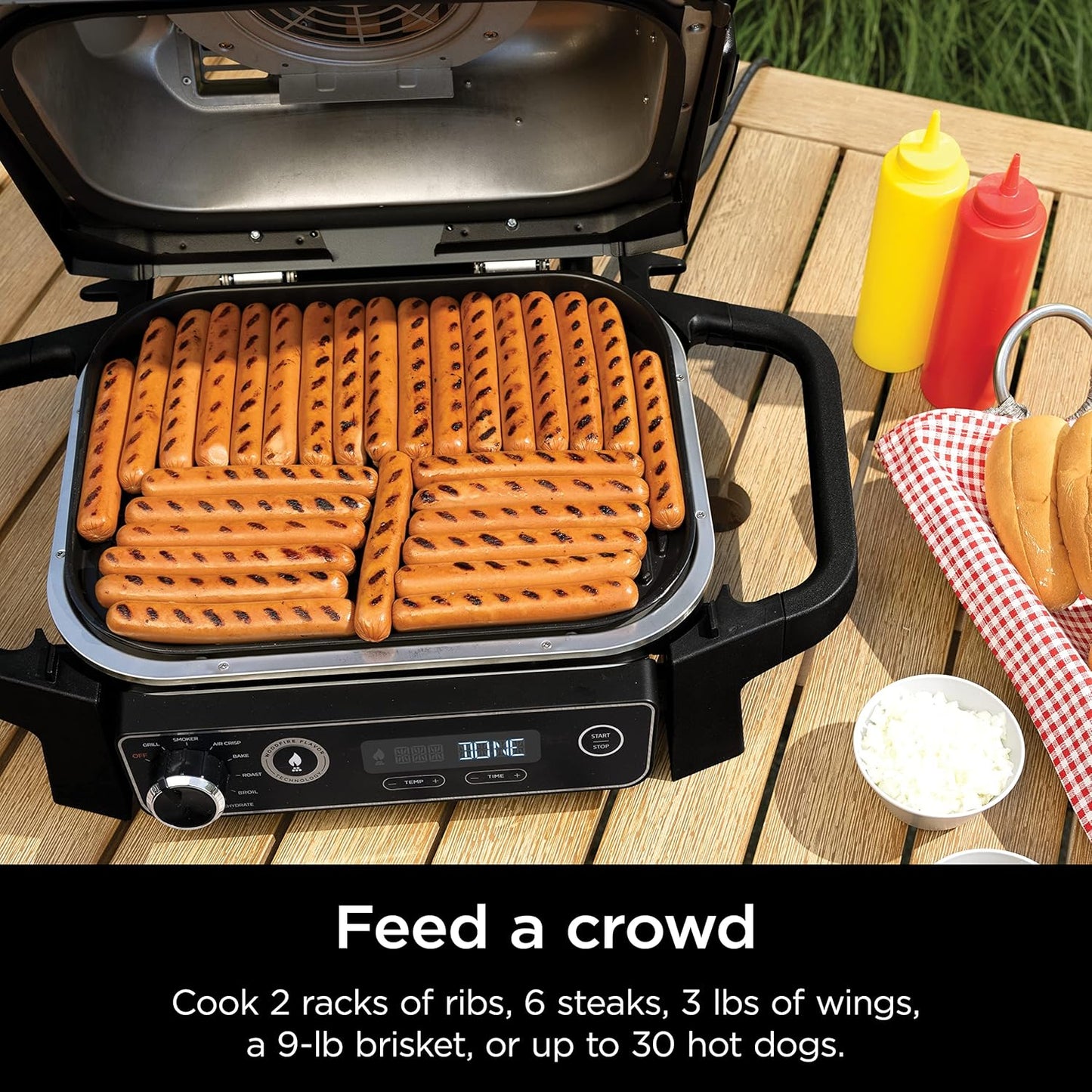 2026 Ninja Woodfire Pro Gril et fumoir 7 en 1 avec thermomètre, friteuse à air, barbecue, pâtisserie, grillades, grillades, barbecue électrique portable pour extérieur, gris