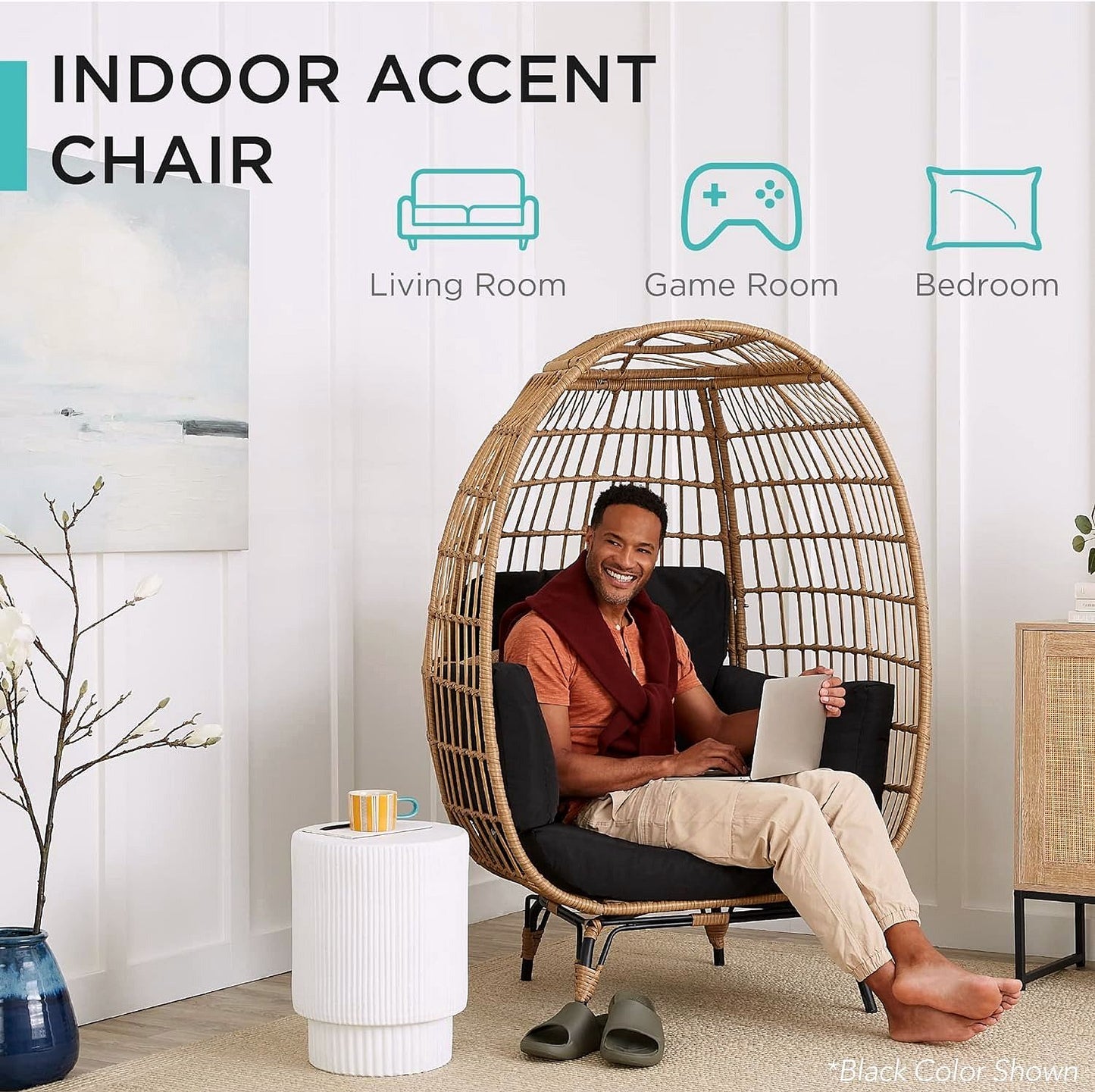 2026 Chaise à œuf en rotin Best Choice Products – Chaise longue surdimensionnée pour l'intérieur et l'extérieur, idéale pour la terrasse, le jardin et le salon