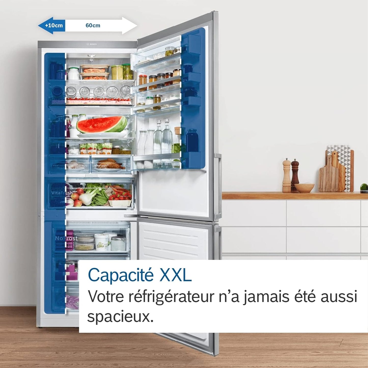 2026 2025 Bosch KGN49XLEA Série 4 – Réfrigérateur Combiné XXL, MultiAirflow, Tiroir VitaFresh, Édition Limitée Inox