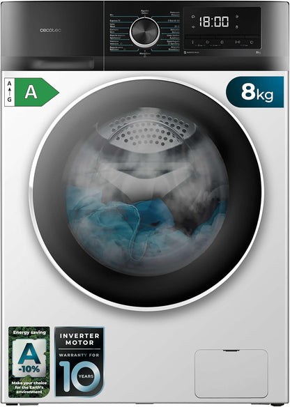 2026 Cecotec Bolero Dresscode 10500 Inverter Steel A. Lave-linge 10 kg Steel, 1400 tr/min, Moteur Inverter Plus, Vapeur, Classe A.