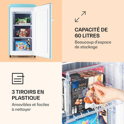 2026 KLARSTEIN Laika - Congélateur, volume total 60 litres, thermostat à 5 niveaux, 0 à -18°C, 3 grilles, pose libre, design rétro - rouge