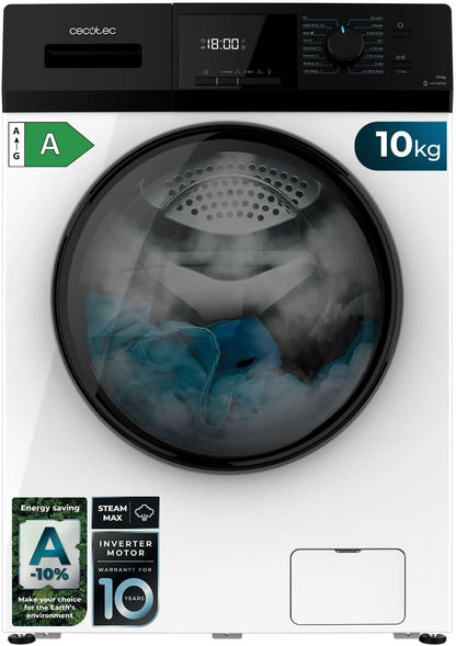 2026 Cecotec Lave-Linge 9Kg Chargement Frontal Bolero Dresscode 9410 Inverter A. 1900W, 1400 tr/min Réglable, 16 Programmes, Faible Consommation d'Énergie, Vapeur, Stérilisation du Linge