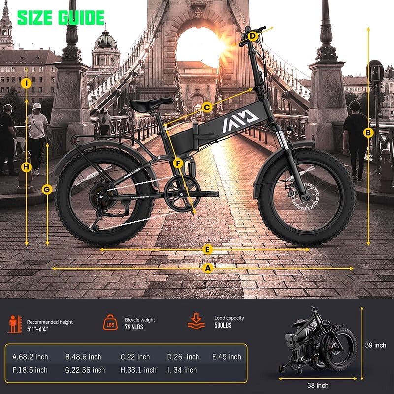2026 Vélo électrique pliable TST Electric Bike 4.0 à pneus larges – 750 W, batterie 48 V 13 Ah