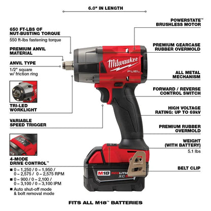 2026 2025 M18 FUEL 18V Akku-Kit Combo mit 7 Werkzeugen und 5,0 Ah Lithium-Ionen-Akku ohne Bürstenmotor
