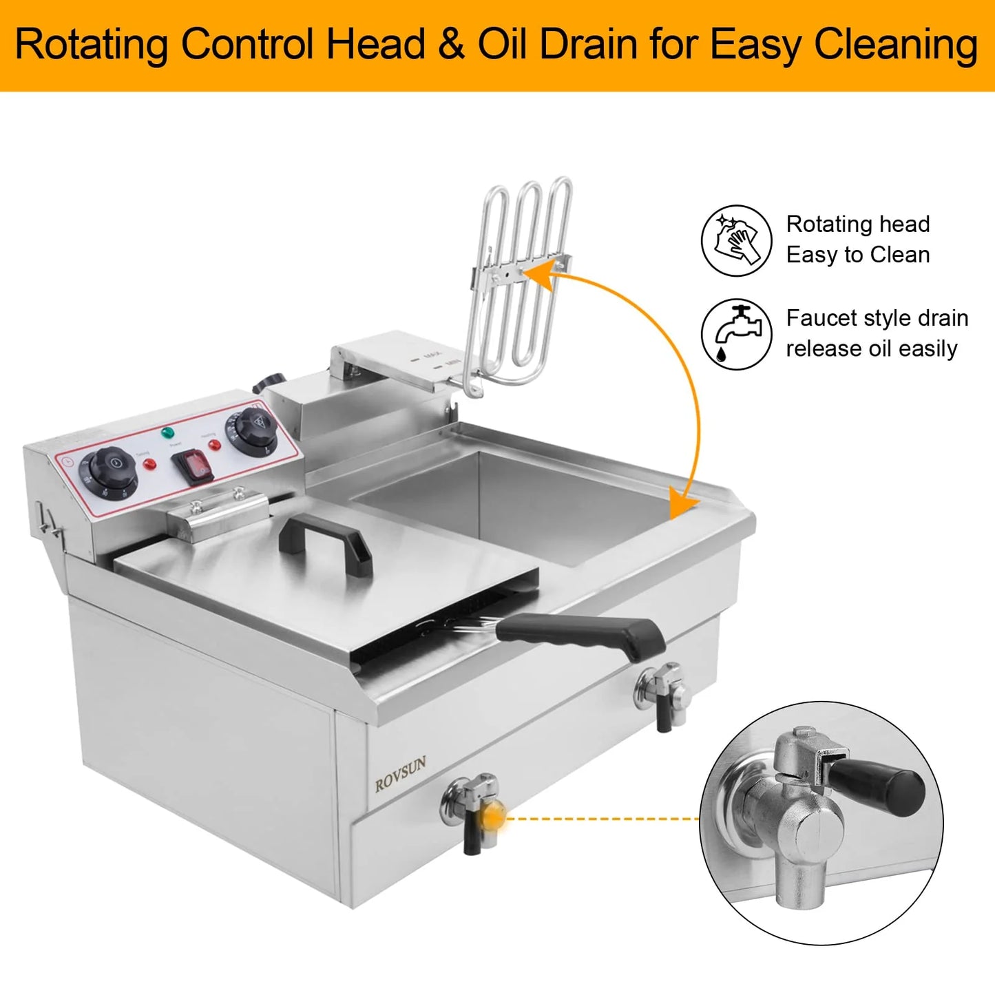 2026 24.9 QT 110V 3400W Double Tank Electric Deep Fryer with Timer & Oil Drain