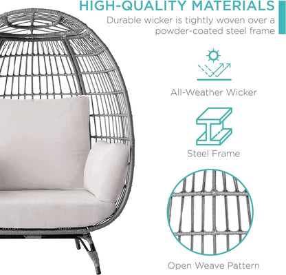 2026 Chaise à œuf en rotin Best Choice Products – Chaise longue surdimensionnée pour l'intérieur et l'extérieur, idéale pour la terrasse, le jardin et le salon