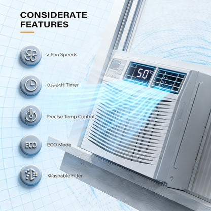 2026 8,000 BTU 115V Window Air Conditioner with Heat & Wifi/APP & Install Kit
