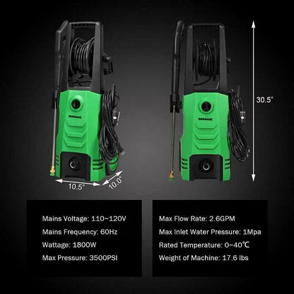 2026 Nettoyeur haute pression électrique 3500 PSI – 1800 W, 2,6 GPM, nettoyeur électrique mobile avec 4 buses