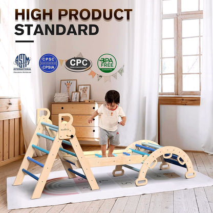 2026 Ensemble Triangle de Pikler 7-en-1 – Aire d’Escalade Montessori Pliable en Bois pour Enfants, avec Arche, Rampe & Échelle – Arc-en-ciel