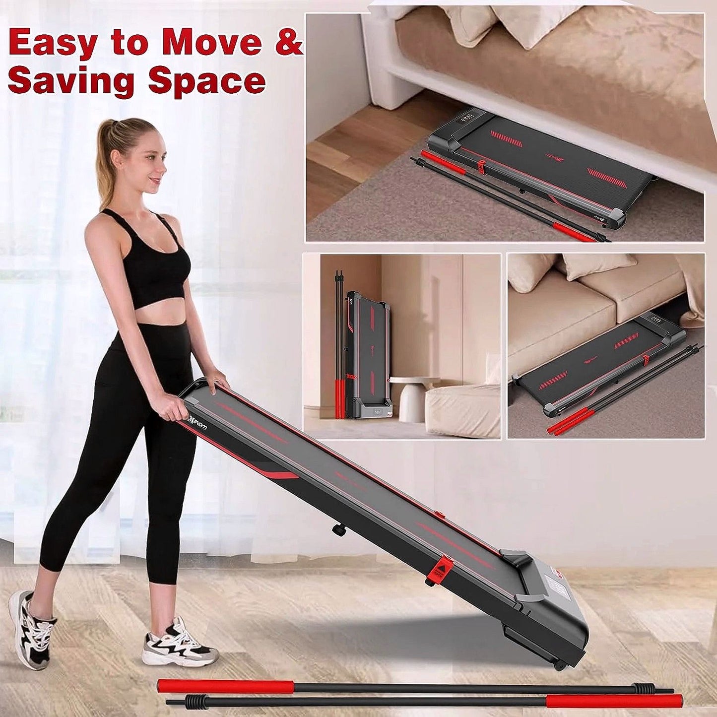 2026 Tapis de marche Superjoe pour bureau – 2-en-1 avec télécommande & rampes amovibles, rouge