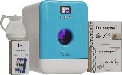 2026 DAAN TECH Bob - Lave-vaisselle Compact 3 Couverts Encastrable - Pose Libre, Avec Réservoir, Portable - Séchage Naturel - Assiette 29 cm - Label Origine France Garantie, Eco-Conçu (Blanc-Rouge)