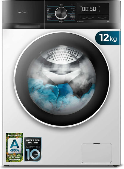 2026 Cecotec Bolero Dresscode 10500 Inverter Steel A. Lave-linge 10 kg Steel, 1400 tr/min, Moteur Inverter Plus, Vapeur, Classe A.