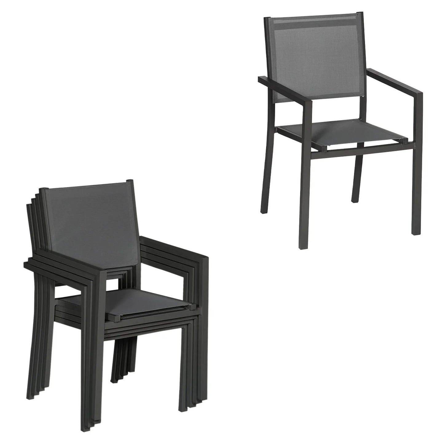 2026 Salon de jardin extensible 10 places de 140/200cm en textilène gris - aluminium anthracite VENEZIA Happy Garden