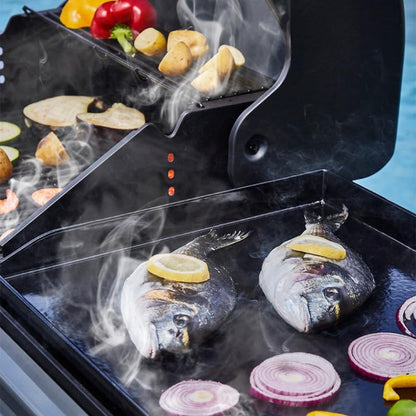 2026 Barbecue Bi-Energy Gun Metal XL - Barbecue Charbon et Plancha 60 x 42 cm à gaz avec brûleur latéral -12,95 KW