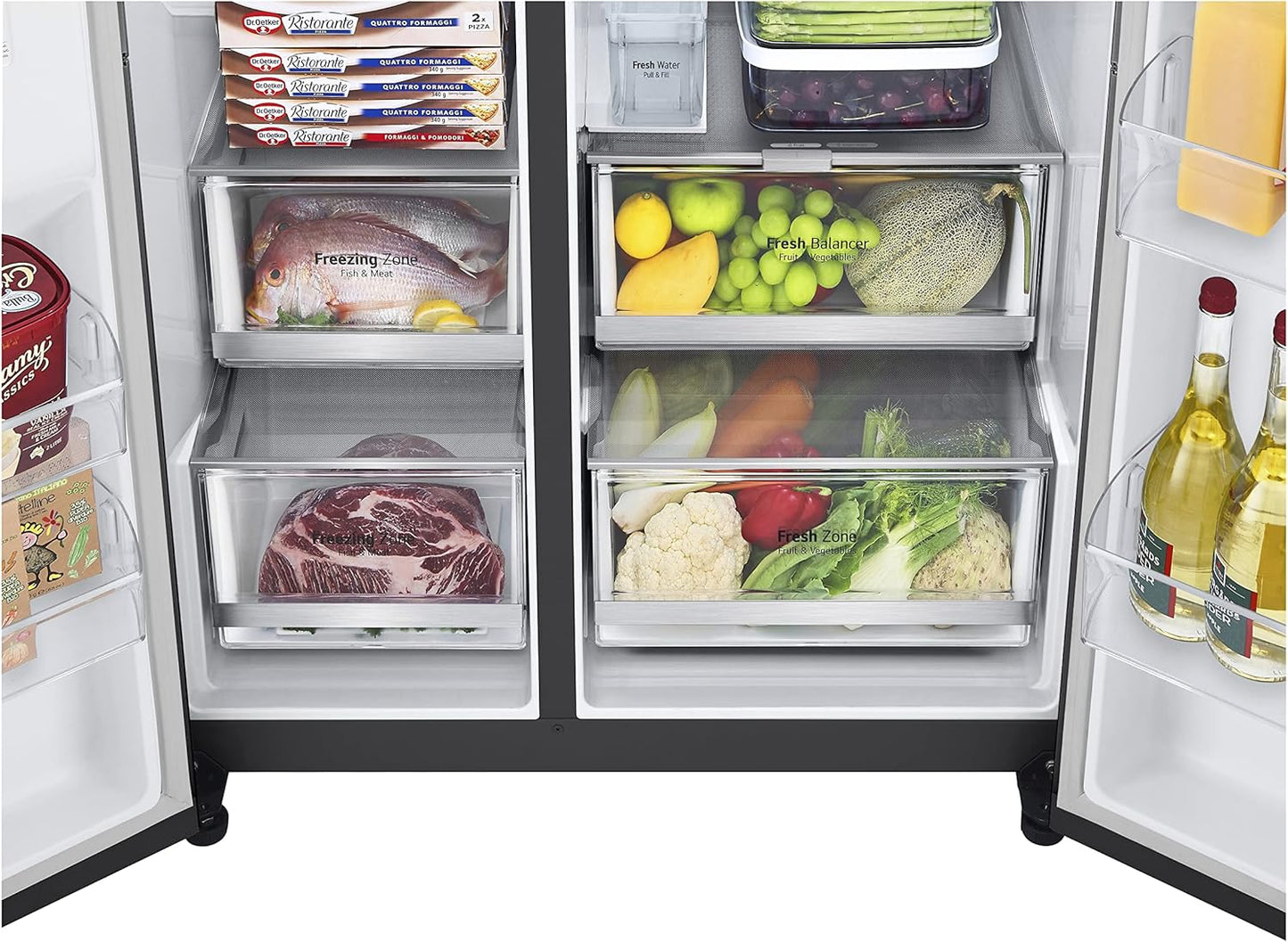 2026 LG GSXV91MCAF Réfrigérateur combiné - Side by Side, 635L, InstaView, Total No-Frost, Compartiment congélation, Distributeur d'eau et glace UVnano, Compresseur Inverter Linear, Wi-Fi, Noir, Classe F