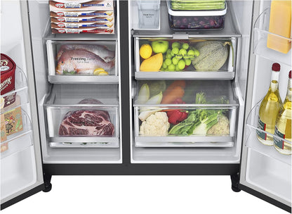 2026 LG GSXV91MCAF Réfrigérateur combiné - Side by Side, 635L, InstaView, Total No-Frost, Compartiment congélation, Distributeur d'eau et glace UVnano, Compresseur Inverter Linear, Wi-Fi, Noir, Classe F
