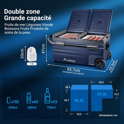 2026 115L Glaciere Electrique Double Zone,Glaciere a Compression WiFi APP,12 V/24 V et 100-240 V Frigo Camping,-20 ℃ à 20 ℃,pour Voiture,Camion,Bateau,Camping,Car,Caravanes,Voyageant,Maison