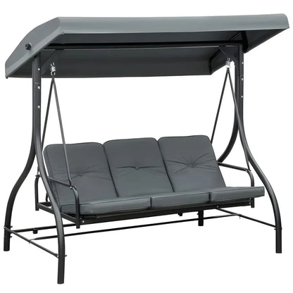 2026 Balancelle de jardin 3 places convertible matelas fourni gris mtal noir -