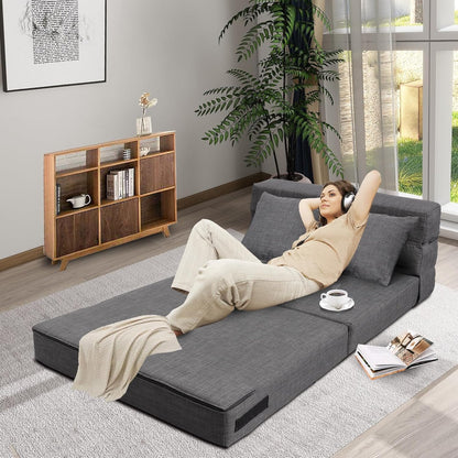 2026 ANONER Canapé Convertible 2 Places 150cm de Large, Pliable en Mousse à Mémoire de Forme & 2 Oreillers, Lit Pliant de Sol pour Chambre Salon, Gris Foncé