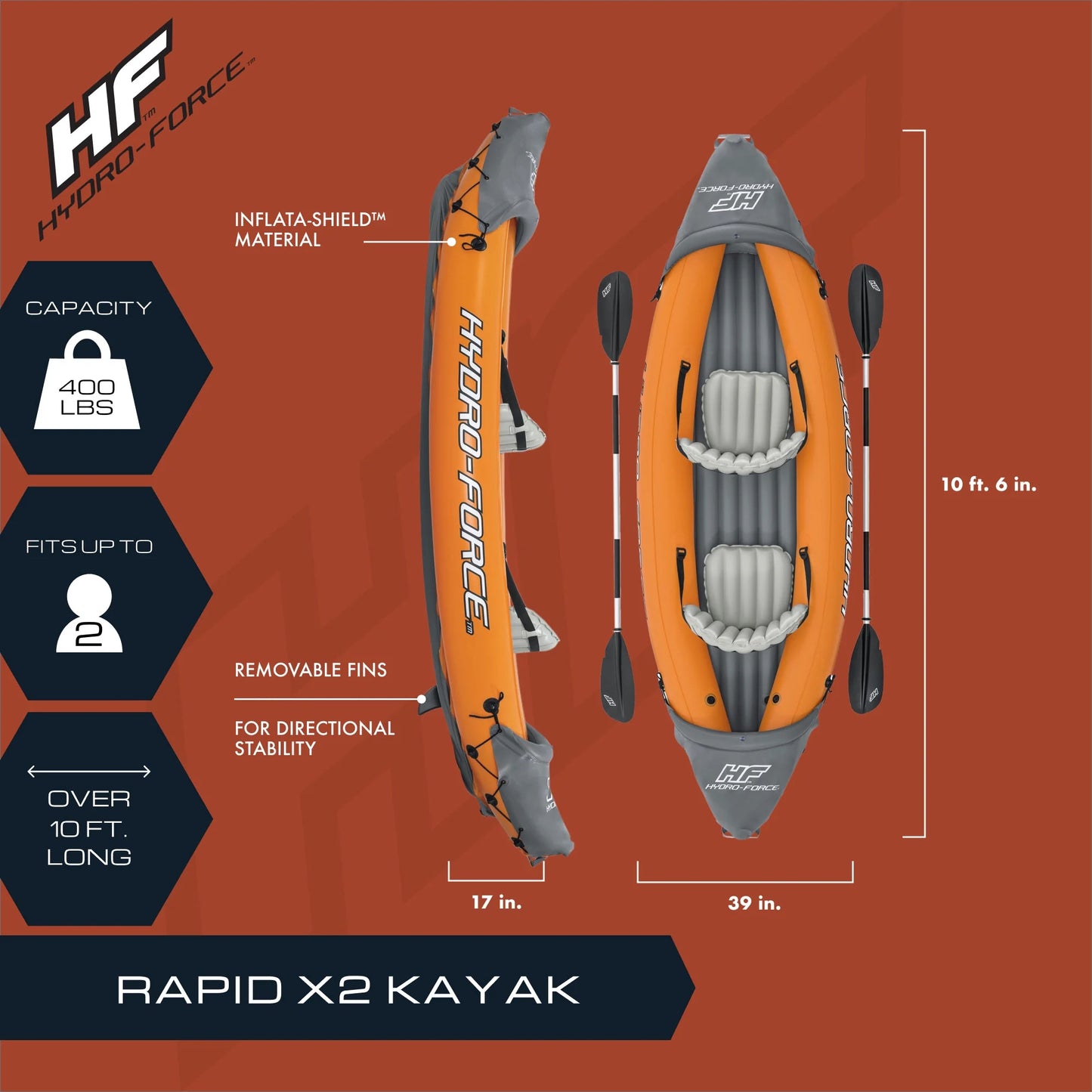 2026 Kayak gonflable Bestway Hydro Force Lite Rapid X2 - Pack sports nautiques de plein air
