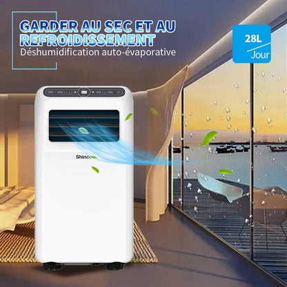 2026 SHINCO Climatiseur mobile, 7000 BTU 2,05kW, Refroidir&Ventilation&Déshumidification, taille de la pièce jusqu'à 54m³(18㎡), Climatiseur mobile avec tuyau d'évacuation et tuyau de vidange, mode sommeil