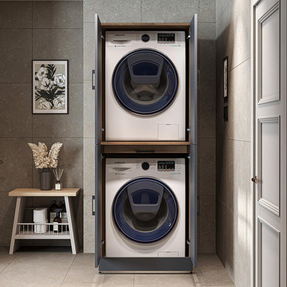 2026 ROOMART Dora Armoire de machine à laver, pour sèche-linge et machine à laver, en 4 couleurs, avec portes et planche coulissante (chêne anthracite)