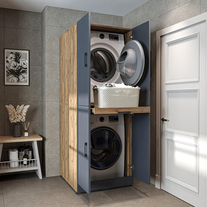 2026 ROOMART Dora Armoire de machine à laver, pour sèche-linge et machine à laver, en 4 couleurs, avec portes et planche coulissante (chêne anthracite)