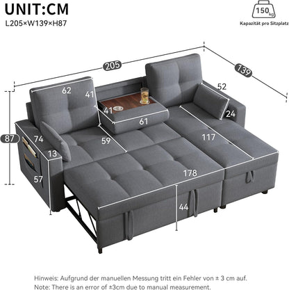 2026 Canapé Convertible en Forme de L,canape lit 2 Places Convertible Gris,canapé 3 Places lit gigogne avec Fonction Couchage,équipé d'un Espace de Rangement