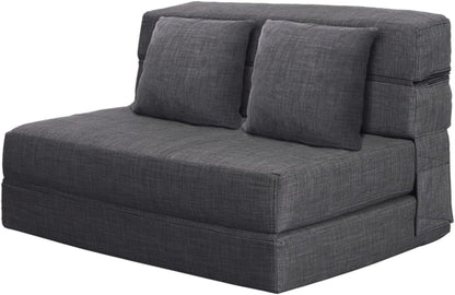 2026 ANONER Canapé Convertible 2 Places 150cm de Large, Pliable en Mousse à Mémoire de Forme & 2 Oreillers, Lit Pliant de Sol pour Chambre Salon, Gris Foncé