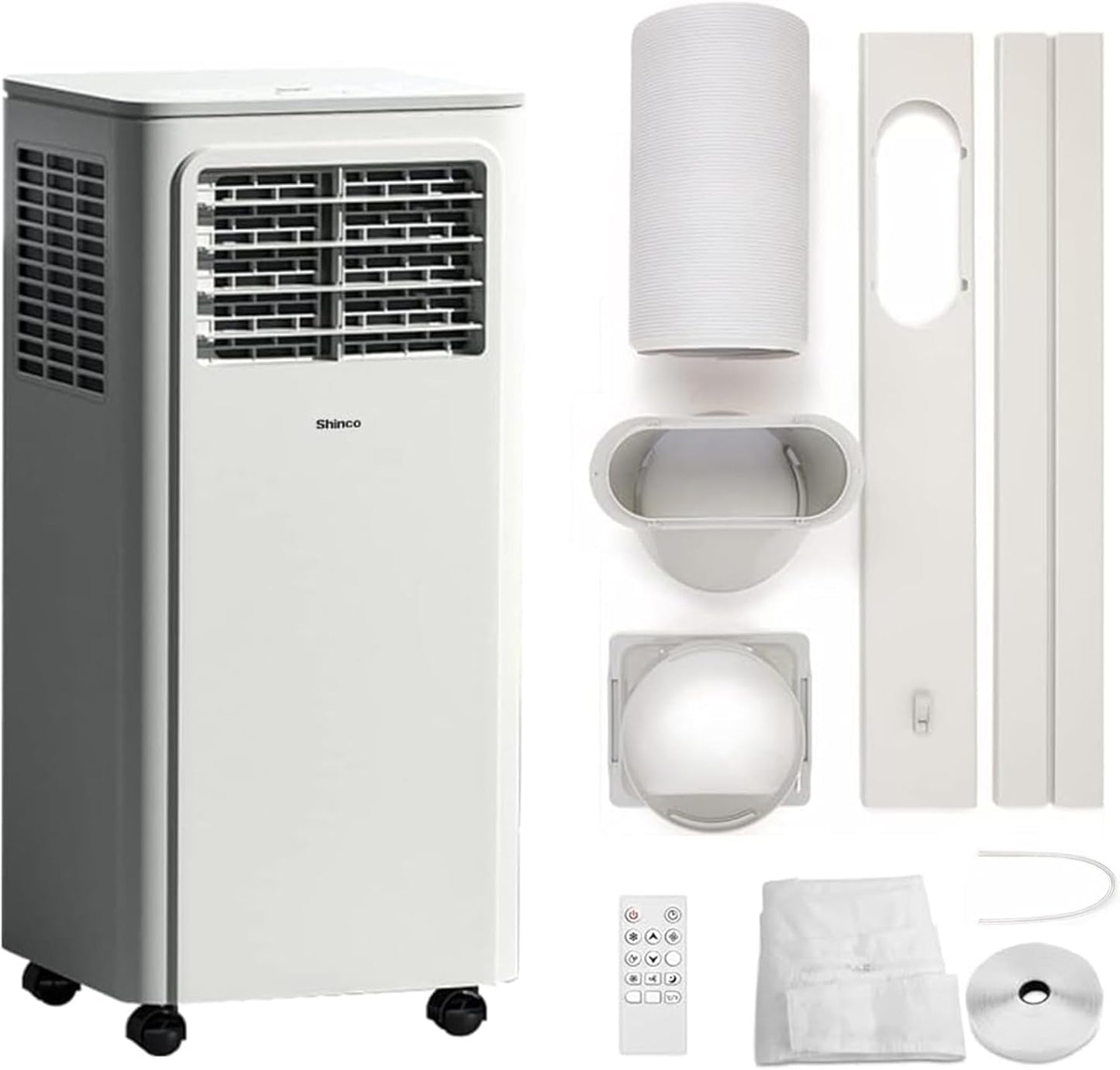 2026 SHINCO Climatiseur mobile, 7000 BTU 2,05kW, Refroidir&Ventilation&Déshumidification, taille de la pièce jusqu'à 54m³(18㎡), Climatiseur mobile avec tuyau d'évacuation et tuyau de vidange, mode sommeil