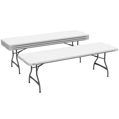 2026 Lot de 4 tables pliantes commerciales empilables de 8 pieds - Blanc (80344)