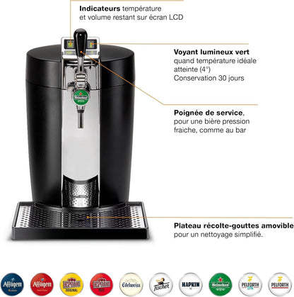 2026 BEERTENDER Machine à bière pression, Compatible avec les fûts de 5 L, Tireuse à bière, Pompe à bière, Indicateur température, Indicateur volume restant VB700800