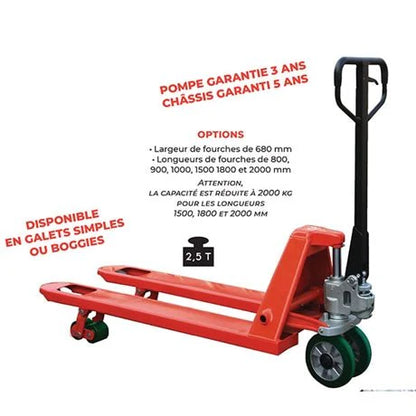 2026 Transpalette manuel silencieux 2500 kg roues directrices (standard)