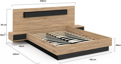 2026 Lit Coffre Santa avec Tables de chevets intégrées et sommier 140x190cm Couleur Bois et Noir