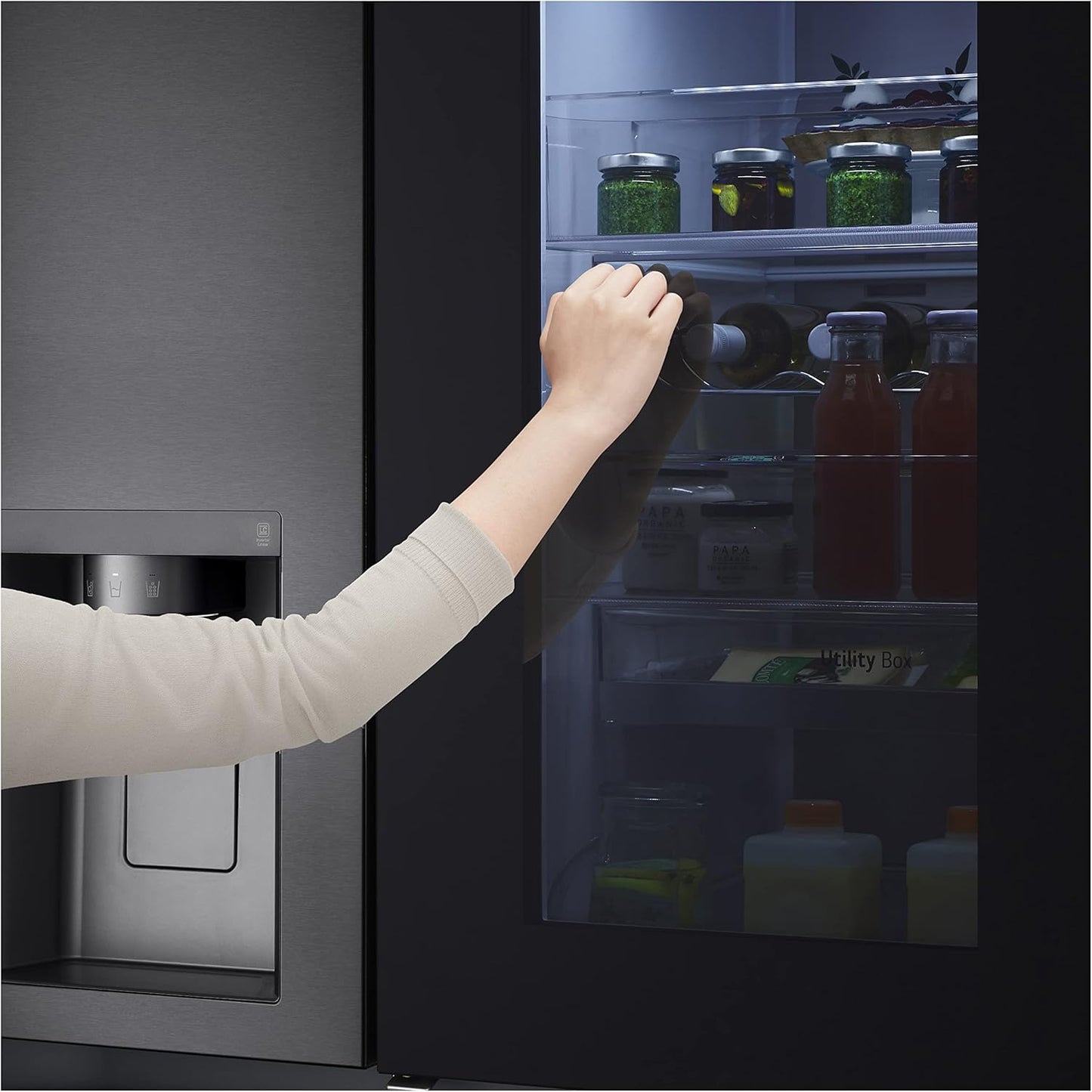 2026 LG GSXV91MCAF Réfrigérateur combiné - Side by Side, 635L, InstaView, Total No-Frost, Compartiment congélation, Distributeur d'eau et glace UVnano, Compresseur Inverter Linear, Wi-Fi, Noir, Classe F