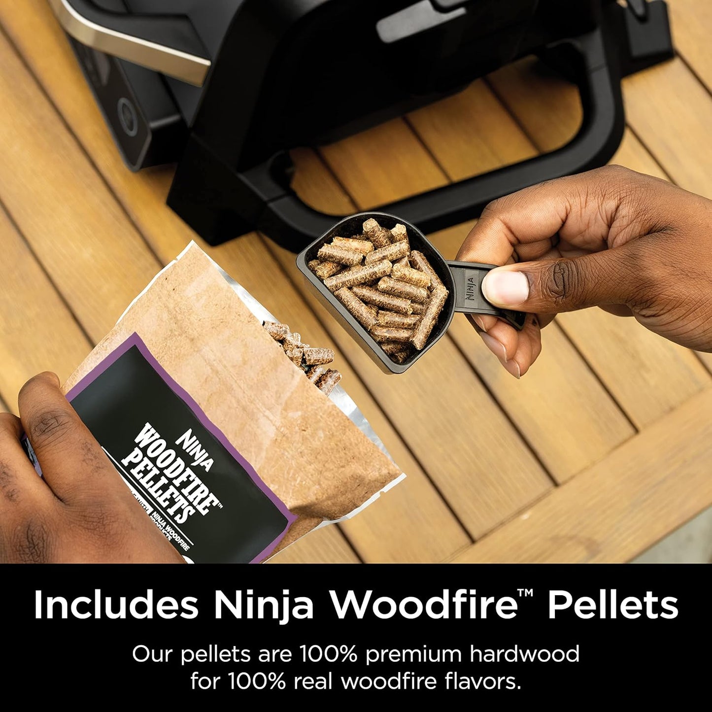 2026 Ninja Woodfire Pro Gril et fumoir 7 en 1 avec thermomètre, friteuse à air, barbecue, pâtisserie, grillades, grillades, barbecue électrique portable pour extérieur, gris